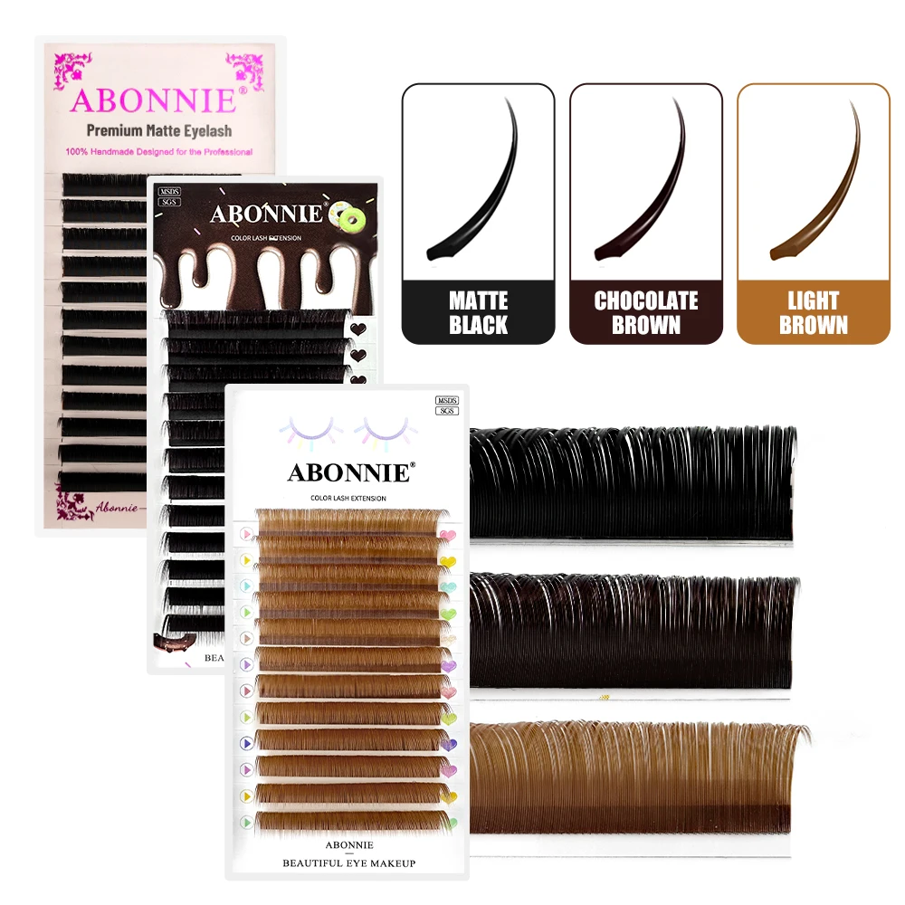 Abonnie Brown Ellipse Flat Lashes Extension Faux Professional Brown Flat Tipe Matte Eyelash Extension Supplies Private Label