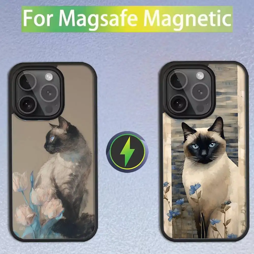 

S-Siamese Cats Cute Phone Case For iPhone 17,16,15,14,13,12,11,Pro,Max,Plus,Mini,SE4,E Magnetic Magsafe Wireless Charging