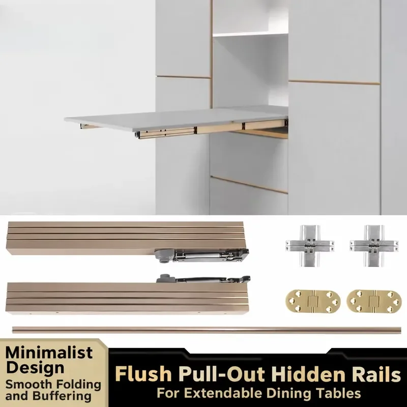 Flush Pull Out Hidden Rail Extendable Dining Table Slide Hydraulic Soft Close Aluminum Alloy for Bookcase Wine Cabinet