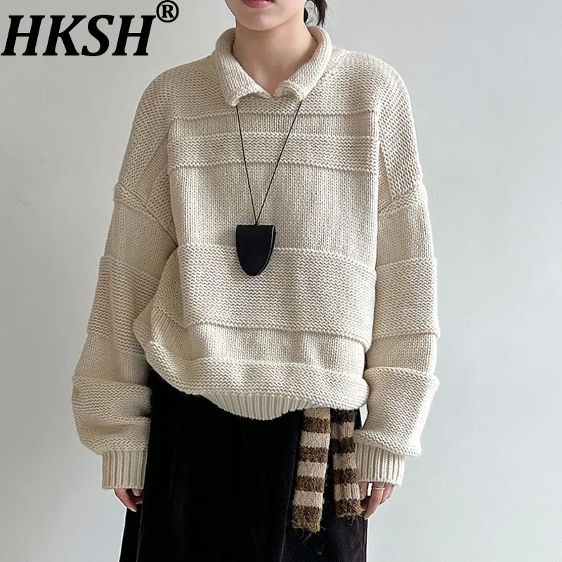 

HKSH осень-зима новый женский вязаный свитер пуловер с отложным воротником элегантный модный корейский универсальный повседневный шикарный топ HK12965