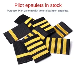 1 Pair Epaulettes Professional Pilot Uniform Epaulets Gold Stripe Shoulder Badges Metal Wire Woven Tape Aviation Uniform Epaulet