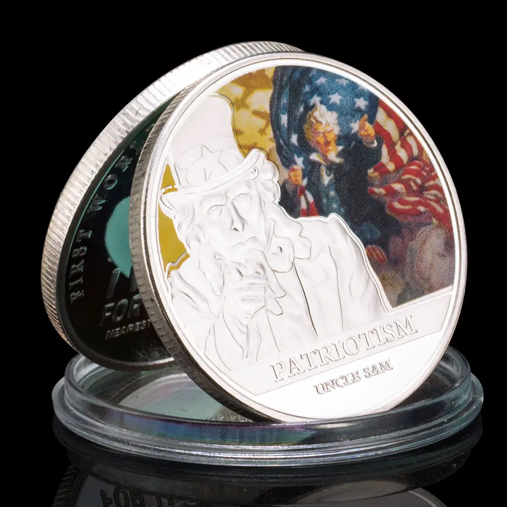 Uncle Sam Souvenir Coin American Patriotism Collectibles Silvery Plated Commemorative Coin Challenge Coin