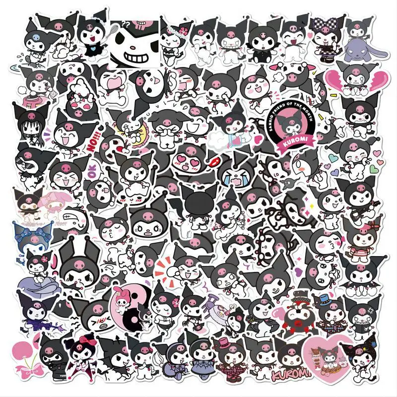 

100pcs/Bag Cartoon Sanrio Kuromi Handbag Stickers Cute Creative Notebook Handbag Material Decorative Stationery Stickers