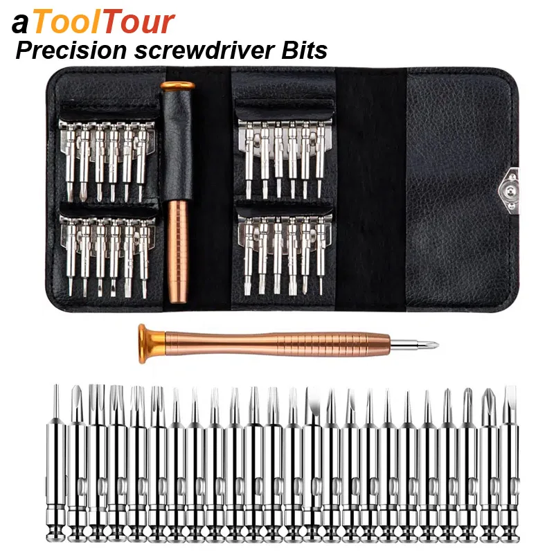 Precision Screwdriver Bit Set 25 in 1 Repair Tool Kit Star Magnetic Screw Driver Tip Small Mini for Mobil PC Cellphone Phone