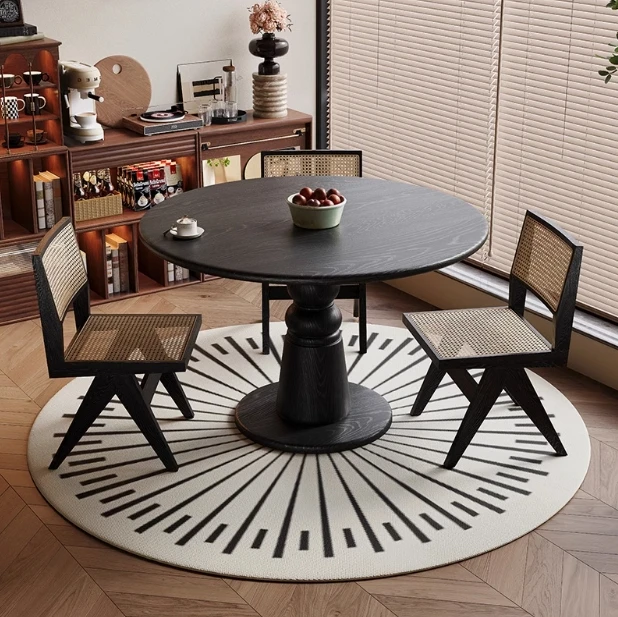 White wax wood grain pure solid wood dining table and chairs living room small apartment desk tea table medieval round