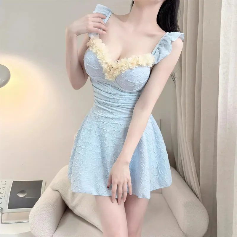 Traje de baño con tirantes para mujer, vestido Sexy de una pieza, traje de baño adelgazante para el pecho, traje de baño para vacaciones en la playa, regalos de cumpleaños 2025