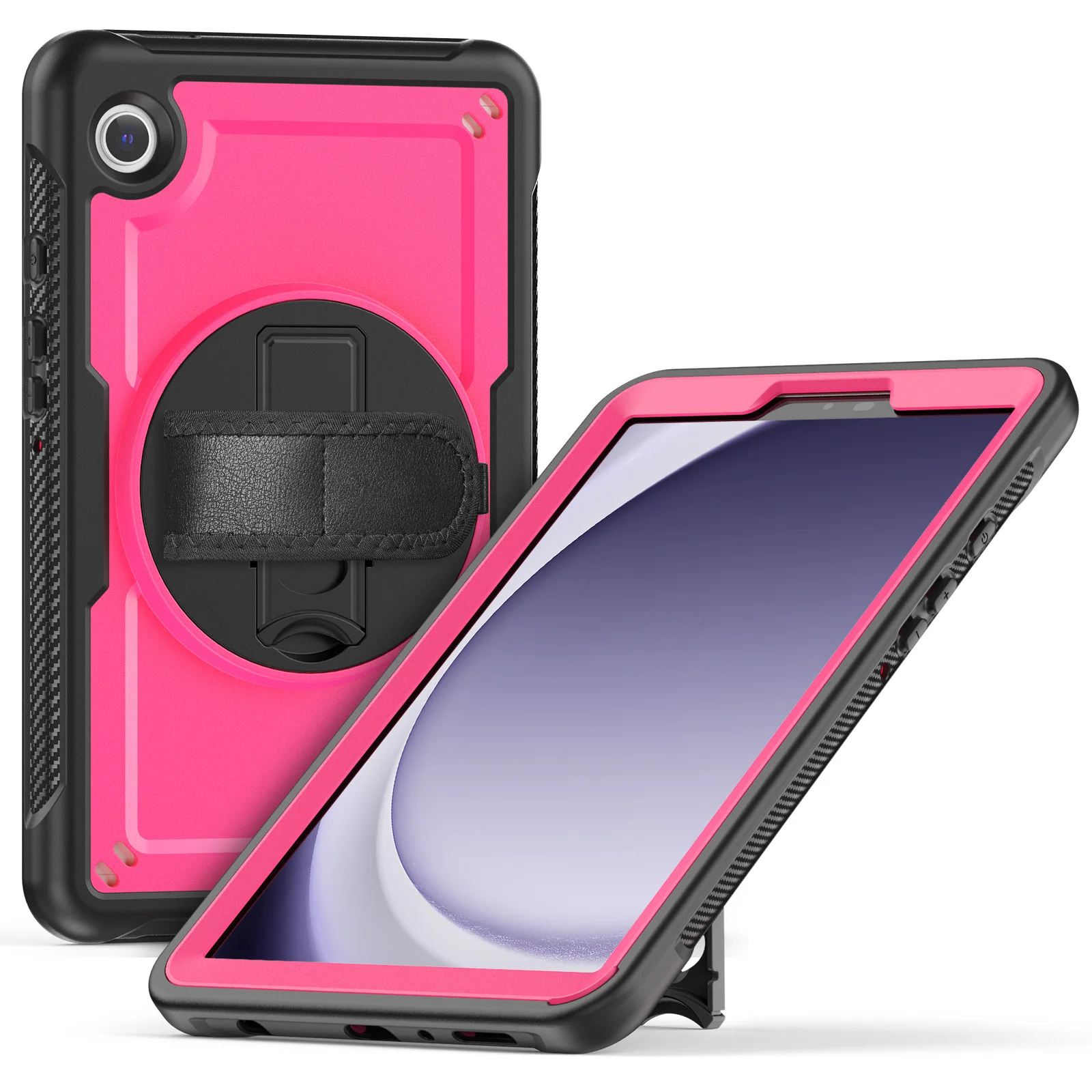 For Samsung Galaxy Tab A9 (SM-X110  /  X115  /  X117) Case Rotating Kickstand PC + TPE Shockproof Tablet Cover with Hand Strap -