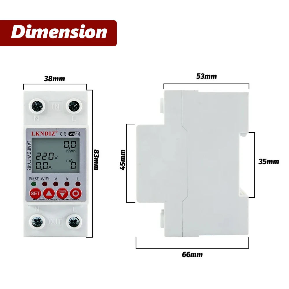 Imagem -06 - Terra Vazamento sobre sob Tensão Protector Dispositivo de Relé Switch Breaker Energia Power Kwh Medidor Circuito Inteligente Wi-fi 2p 63a Tuya App