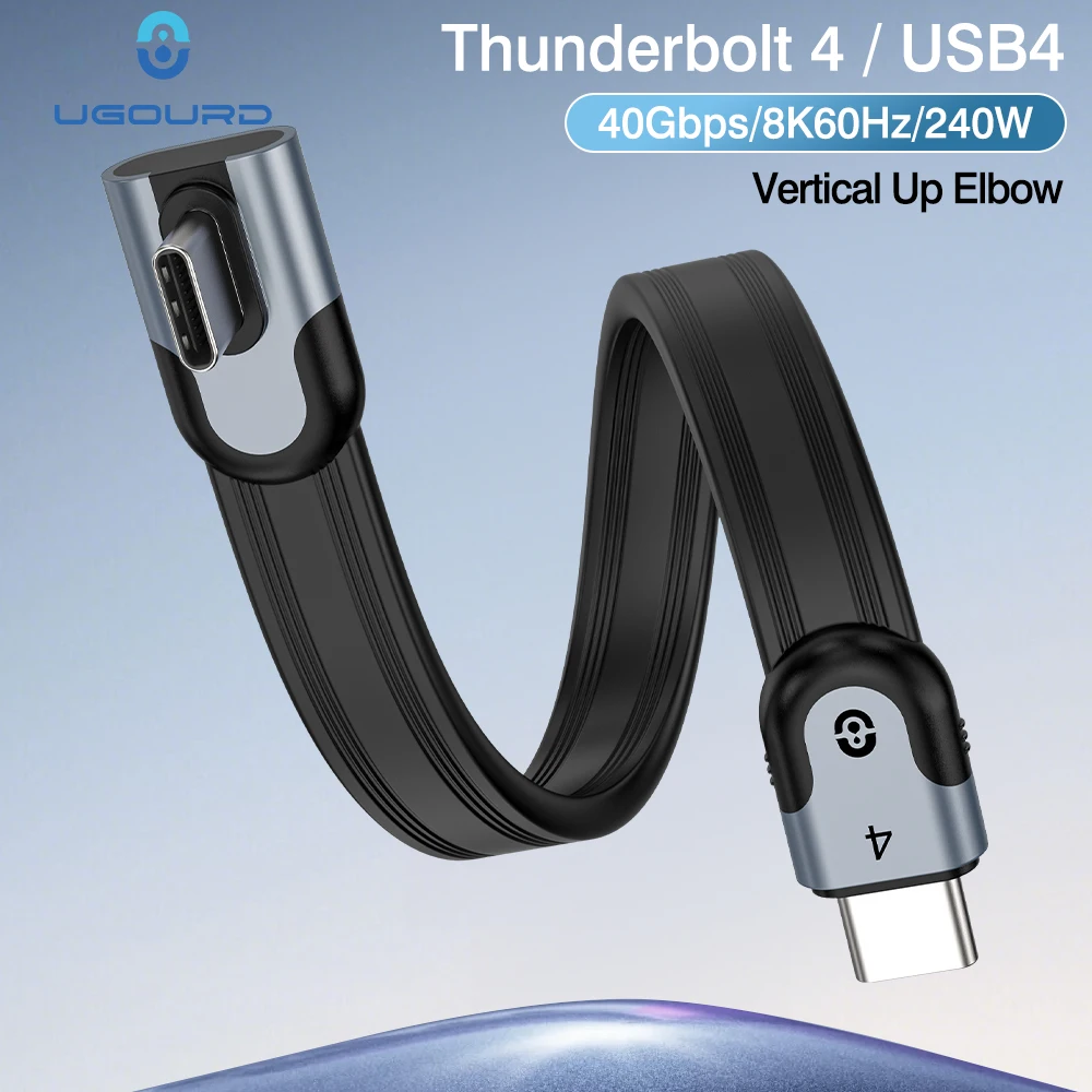 UGOURD Thunderbolt 4 90-Grad-L-Winkel-Flachkabel 40Gbps USB4 Seiten-Winkelkabel Typ C 240W 8K Vertikales Aufwärts-Winkelkabel USB-C Datenkabel