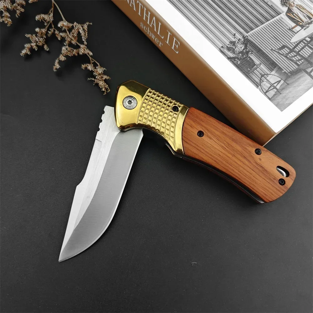 DA96 Pocket Folding Knife 5Cr13Mov Blade Wooden Handle Outdoor Camping Hunting Knives Tactical Survival EDC Tool for Man Gifts