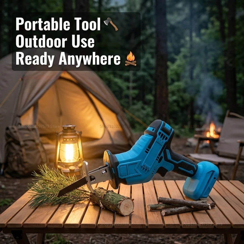 Cordless Electric Reciprocating Saw Handheld Tool for Wood Metal Pipe Cutting Outdoor DIY Construction No Battery Included