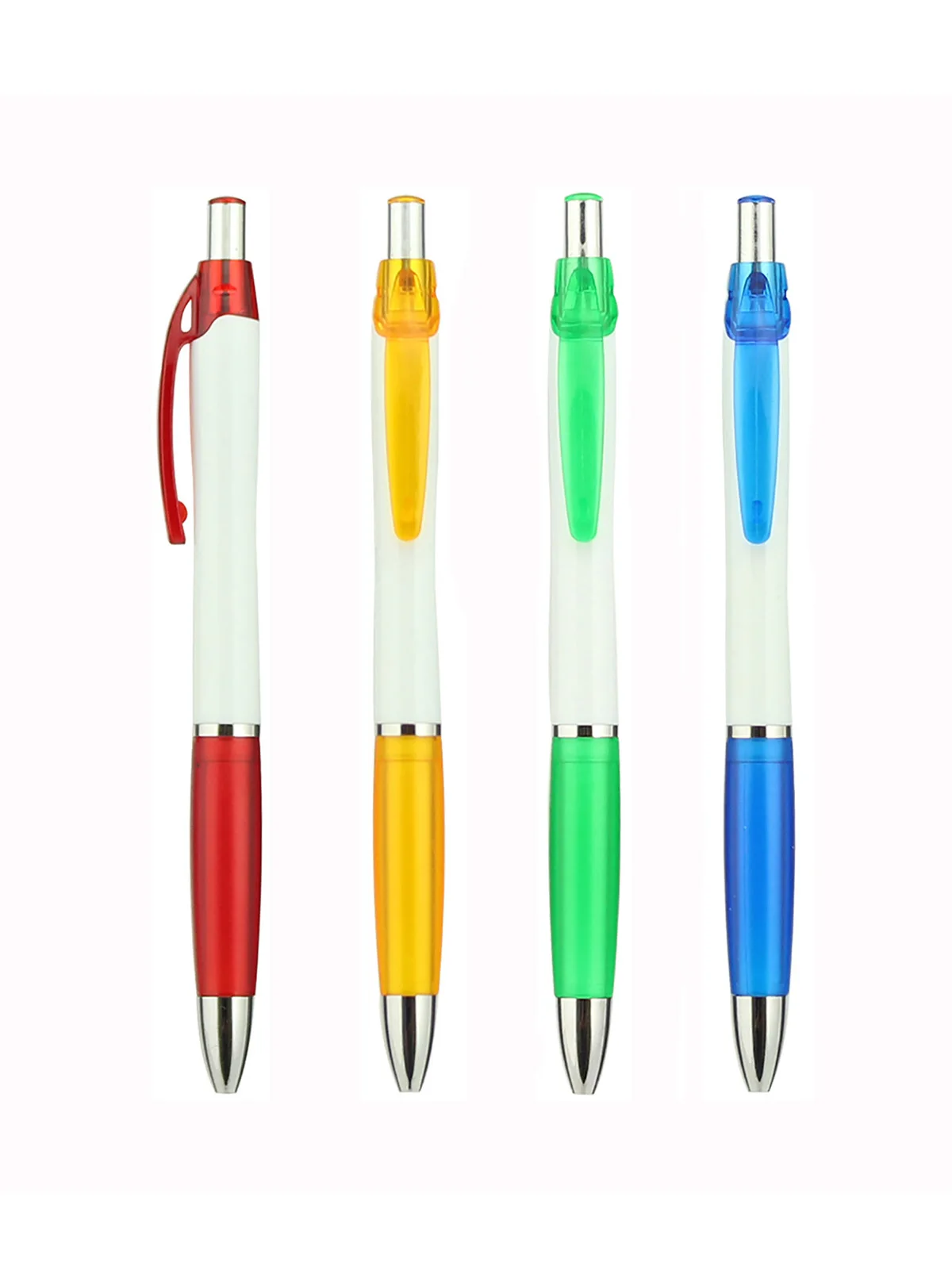 50pcs Customize Logo Plastic Ball Pen Color Grasp White Barrel Retractable Ballpoint  Promotion Gift Add Text Wholesale Business