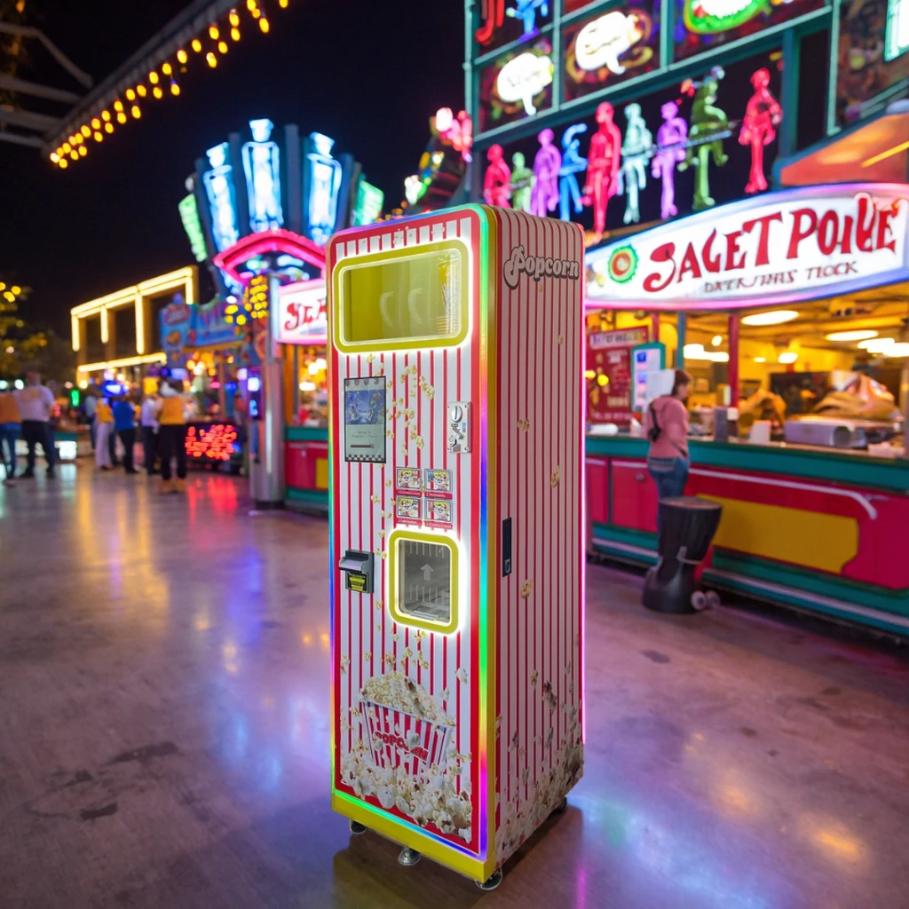 آلة بيع صنع الفشار التجارية بنكهتين شاشة تعمل باللمس 10.1 بوصة تصميم مخصص آلة صنع الفشار الأوتوماتيكية للسينما