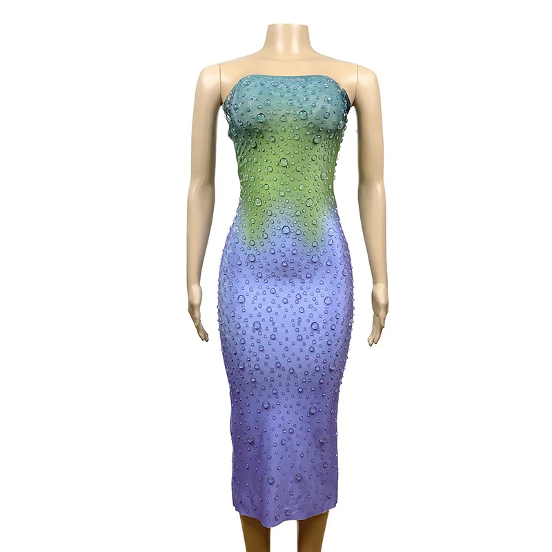 

Sweet & Fresh Style Sleeveless Dress Water Droplets Gradually Changing Color For Cocktail, Wedding, Birthday Party & Stage Host