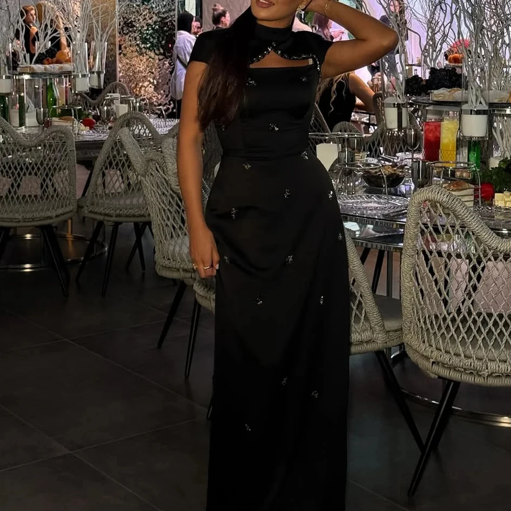 

Exquisite Elegant Party Dress Luxury Black Long Evening Gowns Customize Prom Dress Crystal Formal Cocktail Dress