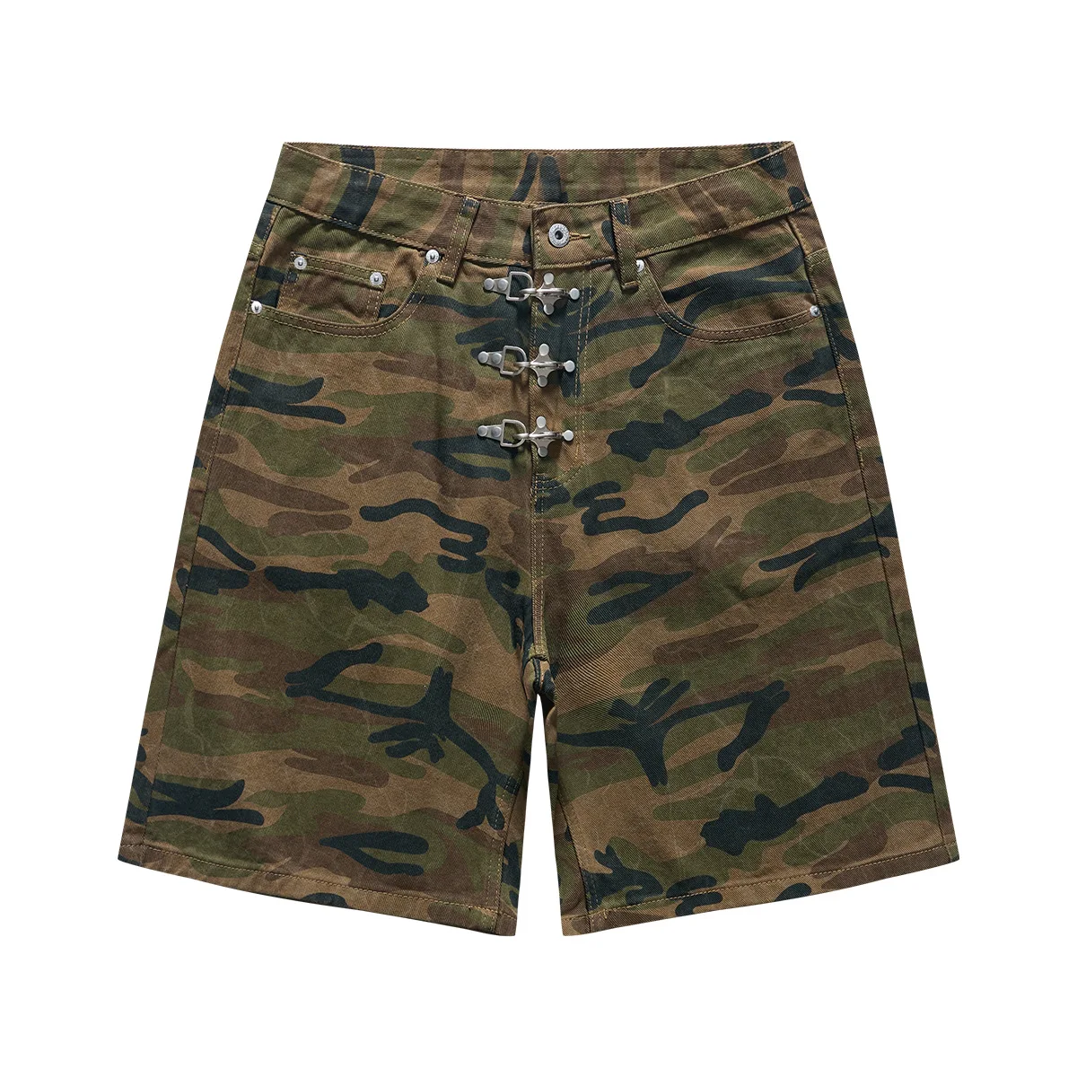 MWJLPWQ American-Style Black Gray Camouflage Buckle Work Shorts For Men Straight-Leg Mid-Length Shorts 2026 Autumn 21470