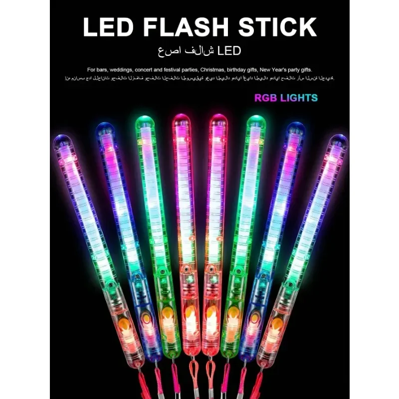 12pcs LED Flash Sticks Glow Stick Safety Warning Lights for Night Activities LED Light Up Toys Glow in The Dark Party Event Hot