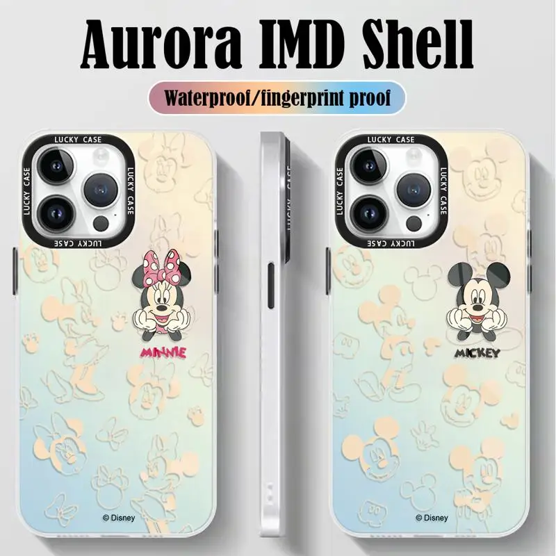 Iridescent Laser Clear Cover for iPhone 15 14 13 12 11 pro Max XS XR X 7 8 Disney Minnie Mickey Baby Gradient Color Matte Case