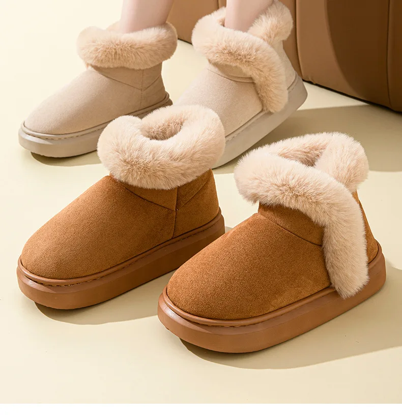 Shevalues Flauschige Schneestiefel für Damen, schlichte, bequeme Stiefeletten, Plateau-Stiefel mit rutschfester Sohle, flauschige, gemütliche, warme Damen-Baumwollstiefel – Detail 4