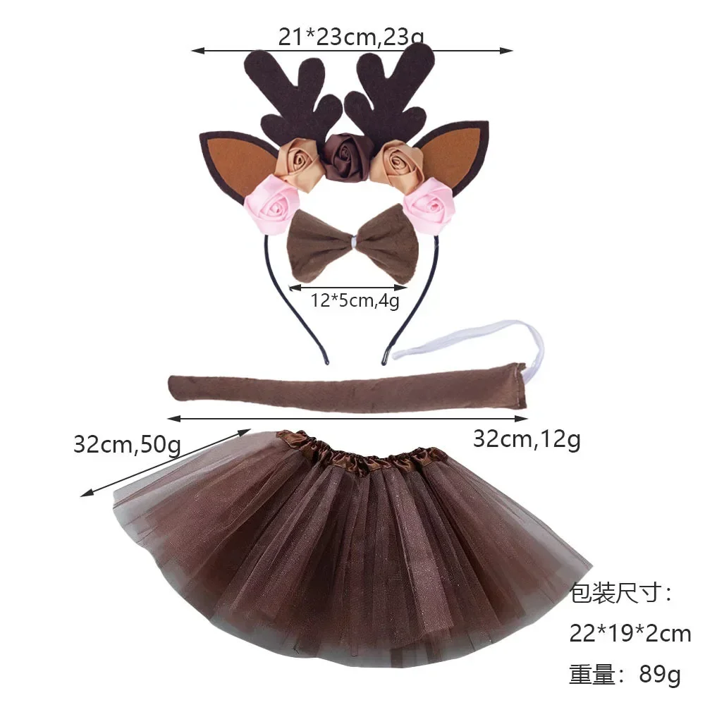 Halloween Deer Animal Costume Accessories Headband Tail Horn Bow Tie Tutu for Toddler Kids Girls Fancy Dress Up Christmas