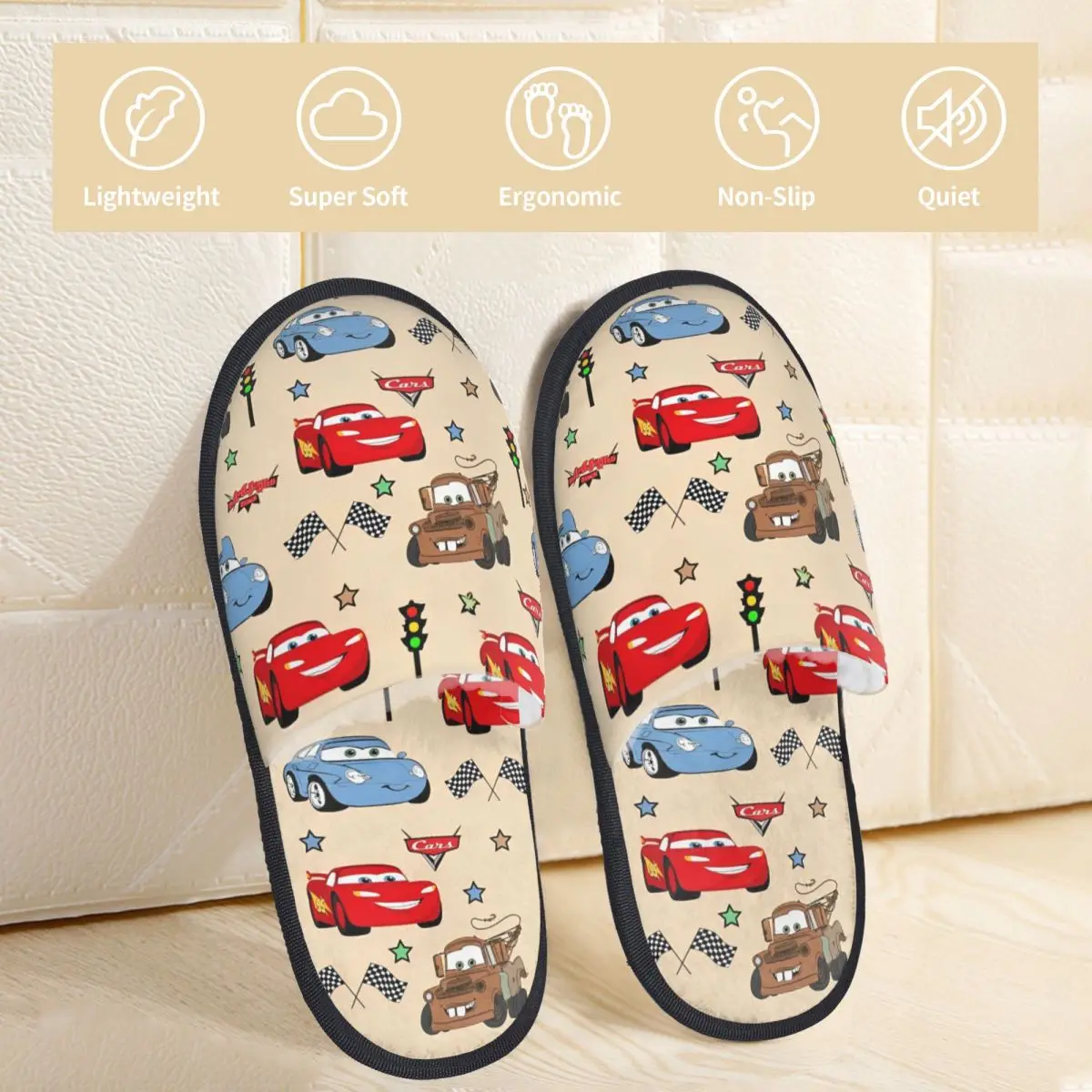 Lightning Mcqueen And Sally Car Winter Cotton Home Slippers Bedroom Cozy Memory Foam Slippers Non-slip