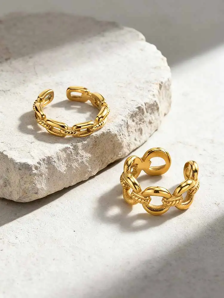 

Twisted Rope Paperclip Chain Link Ring for Women, Stainless Steel Open Adjustable Stacking Party Jewelry