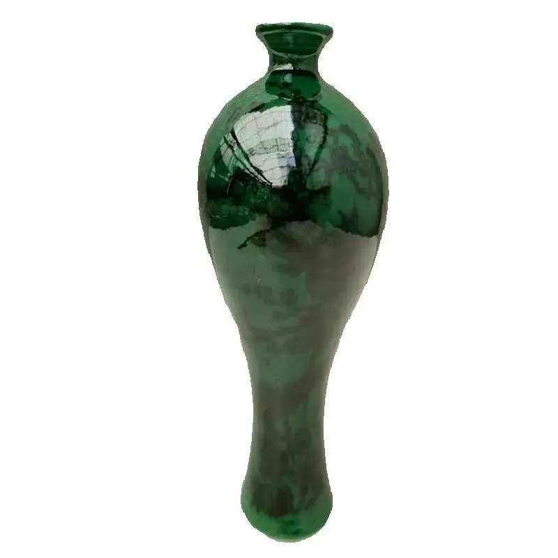 

China Old Porcelain Vase Green Glaze with Prunus Flowers And Birds Pattern Antique Decorative Ornament collectibles
