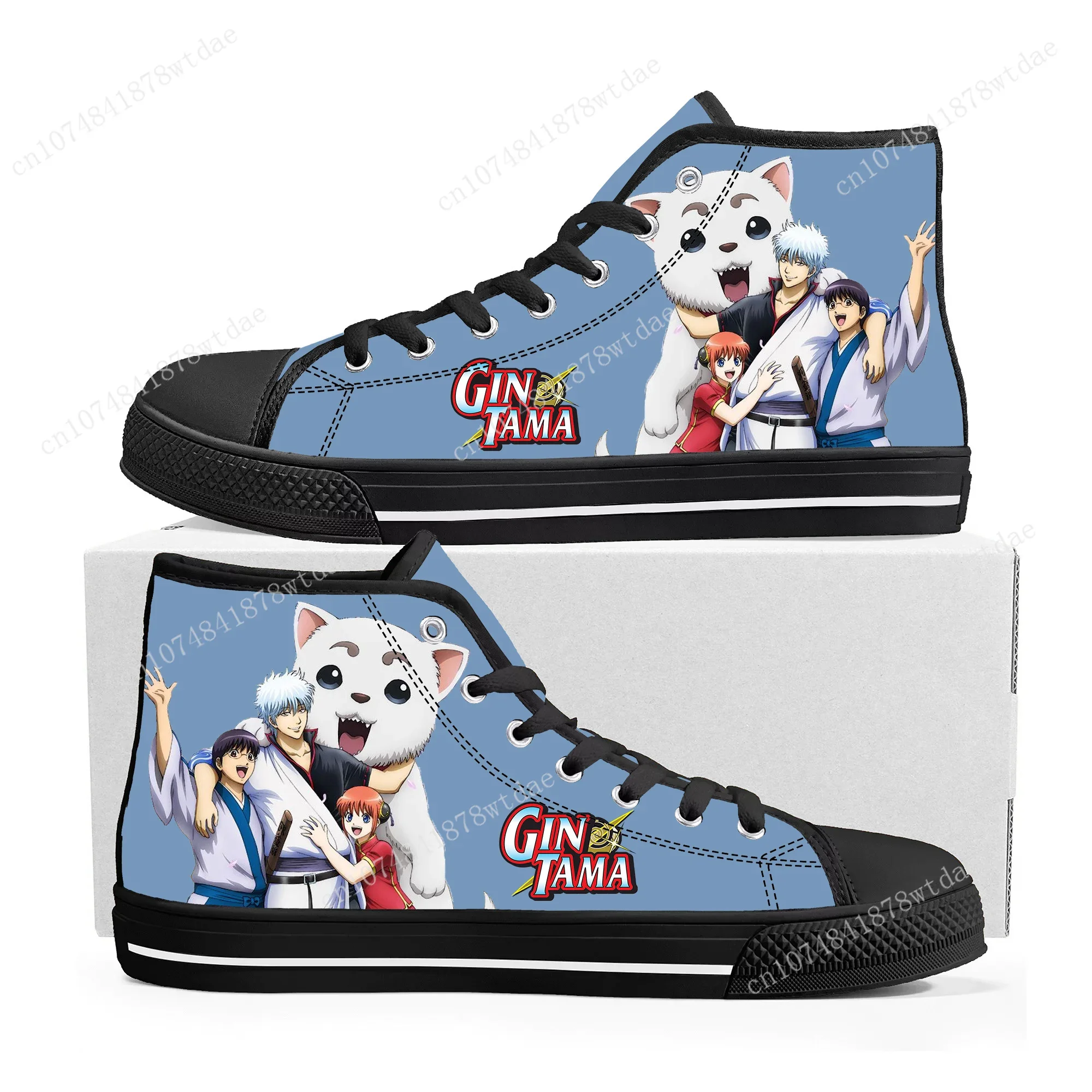 Gintama High Top Sneakers Mens Womens Teenager Sakata Gintoki High Quality Canvas Sneaker Anime Cartoon Casual Custom Made Shoes