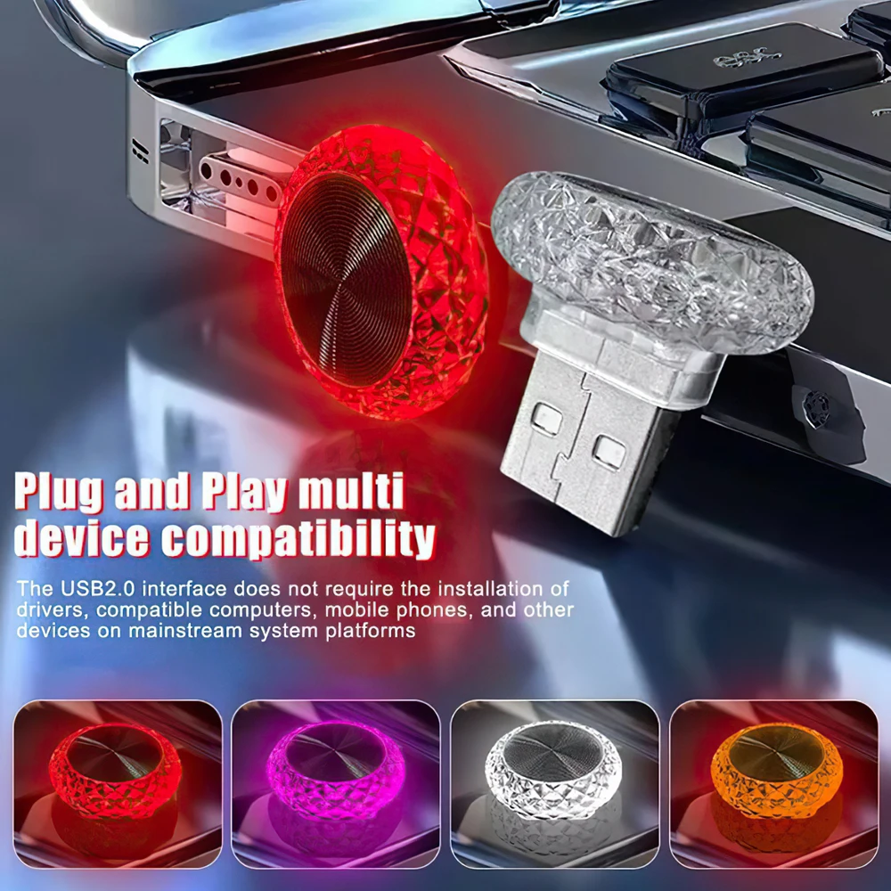 

Portable Car USB Ambient Light Mini LED Decorative Atmosphere Lamps for Auto Interior Environment Light Light Plug Play