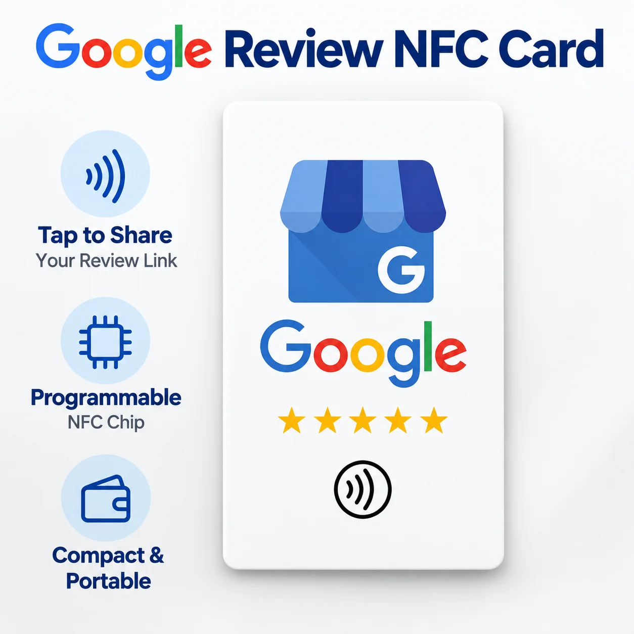1pc NFC Review Card for Google Reviews NTAG215 Rewritable White PVC Storefront Design Tap to Open Review Page for Cafes