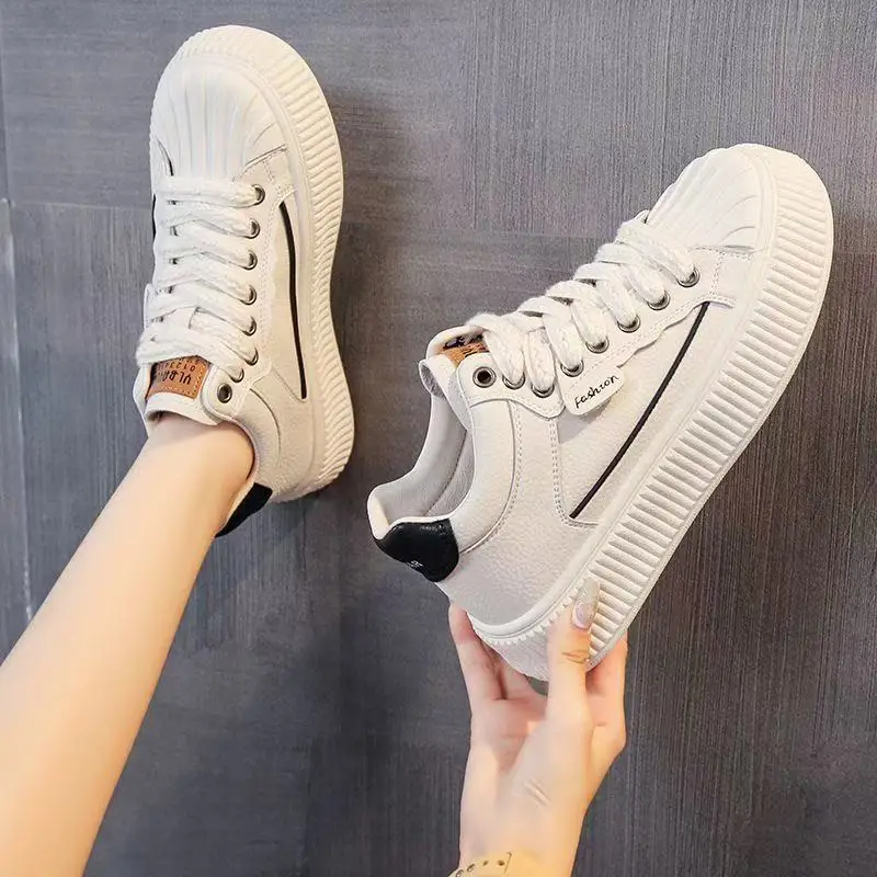 

Женская кожаная обувь на платформе, повседневная обувь на массивном каблуке с высоким берцем, модные уличные кроссовки, женская повседневная нескользящая обувь на шнуровке, Zapatos