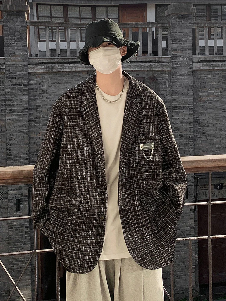 

Korean Sle Small Fraance Wind Suit Jaet Men's Spring Autumn Lightweight Luxury Briti Plaid irt Casual Long Sve