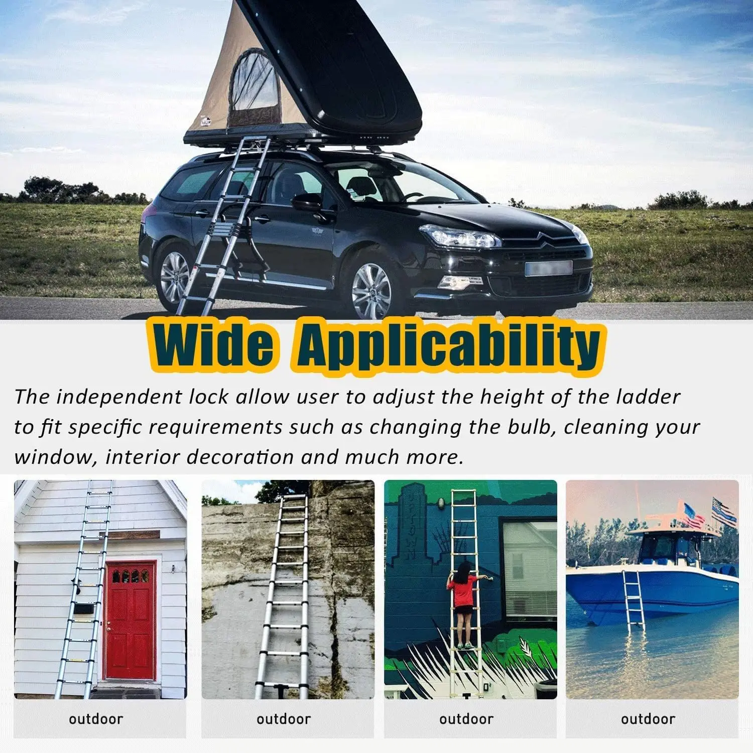 Telescopic Ladder Extendable Multi-Purpose Stainless Steel Telescoping Ladder Portable Sturdy Loft Ladder with EN131 Standard