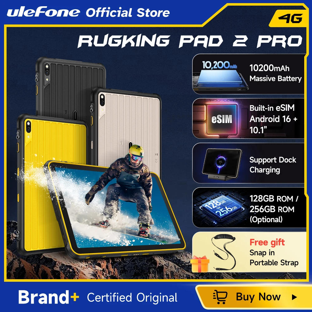 

[Built-in eSIM] Ulefone RugKing Pad 2 Pro Rugged Tablet 10200mAh 10.1"Up to 16GB RAM,256GB ROM Android 16 48MP 10.1" 4G Global