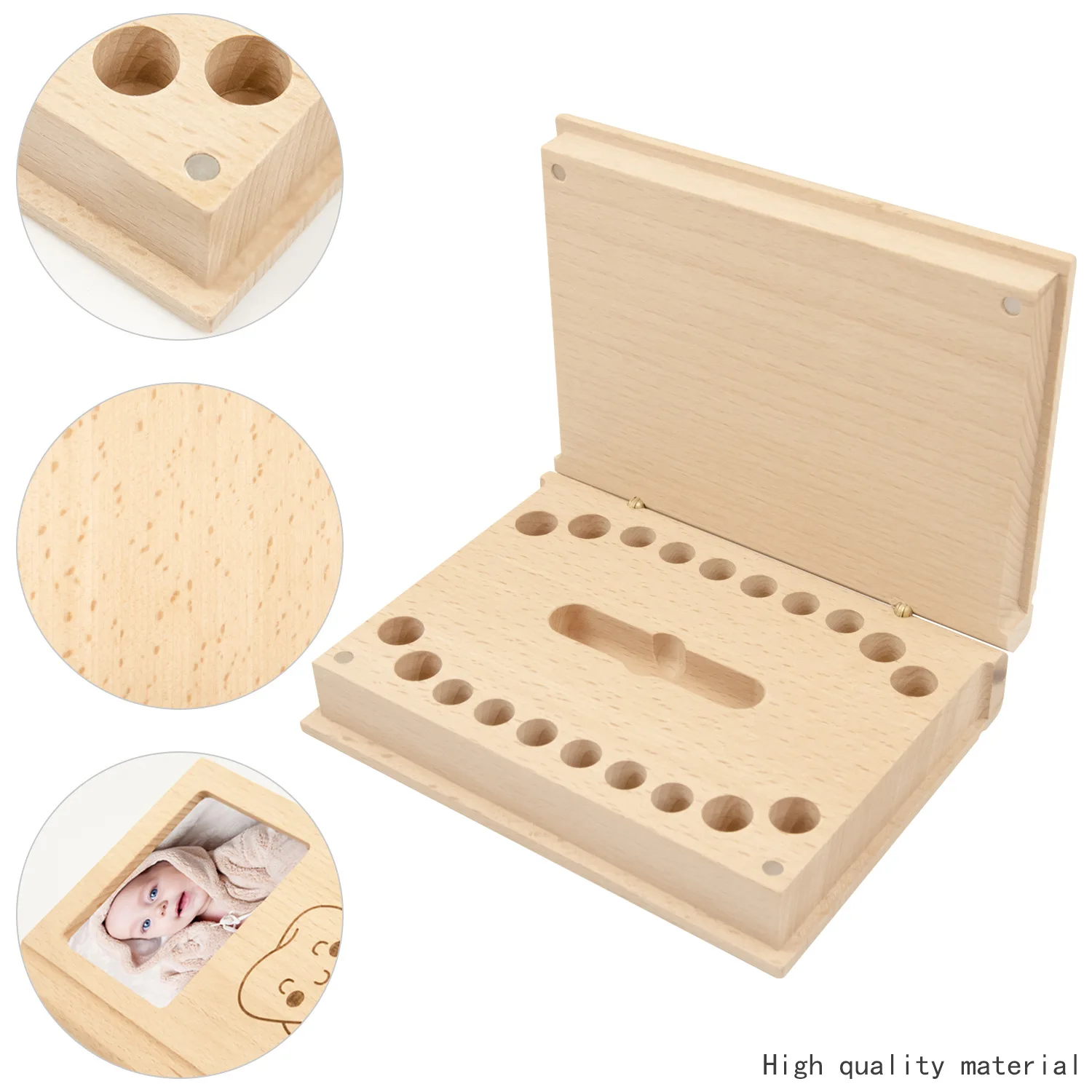 Wooden Baby Teeth Box Baby Keepsakes Children Chinese English Japanese Baby Fetal Hair Teeth Storage Box Boys Girls Gift