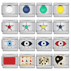 Y2k Fashion Women Men Eye Star Round Square Dice Italian Charm Link Fit 9mm Stainless Steel Bracelet DIY Making Jewelry