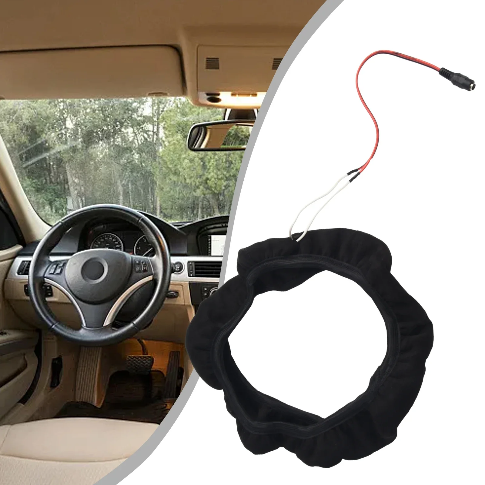 

15"/38cm Car Heated Steering Wheel Cover 12V Electric Heating Cover Soft Plush Cover Covered With Soft Plush Comfortable