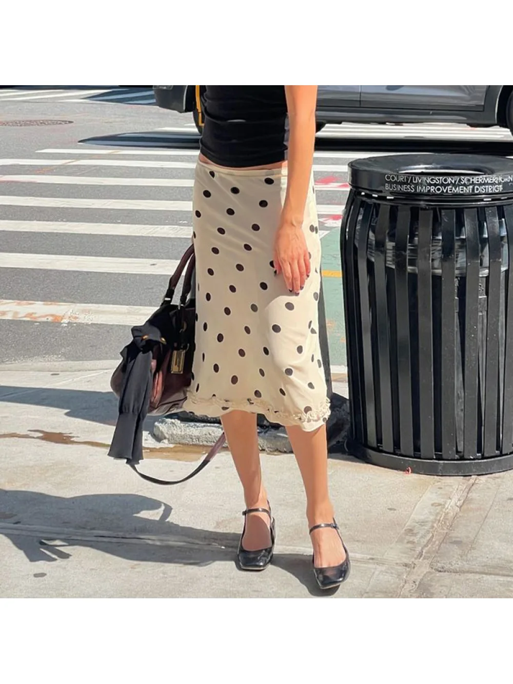 New Temperament Wave Point Contrasting A Line Mid Length Skirt Sweet Mushroom Edge Spicy Girl Stylish Half Skirt