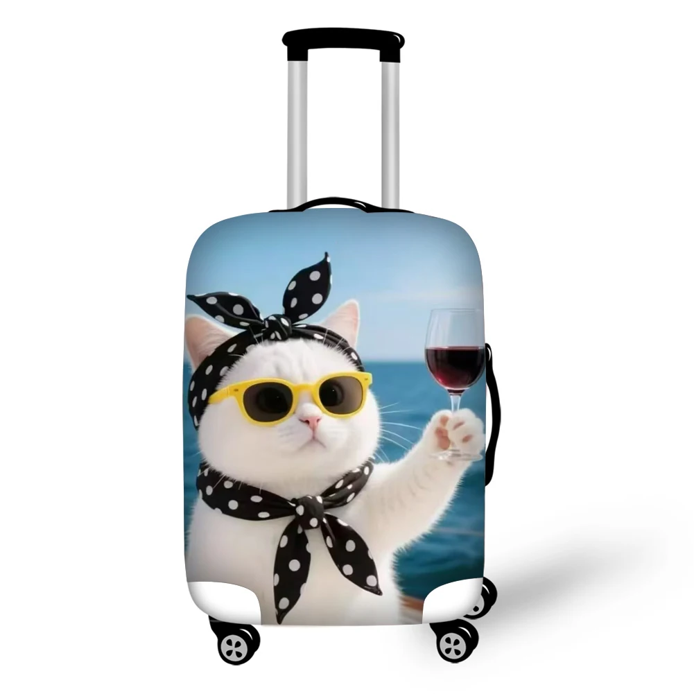 白い子猫猫パターン弾性荷物保護カバージッパースーツ-18-32-インチのトランクケース旅行スーツケースカバーバッグ