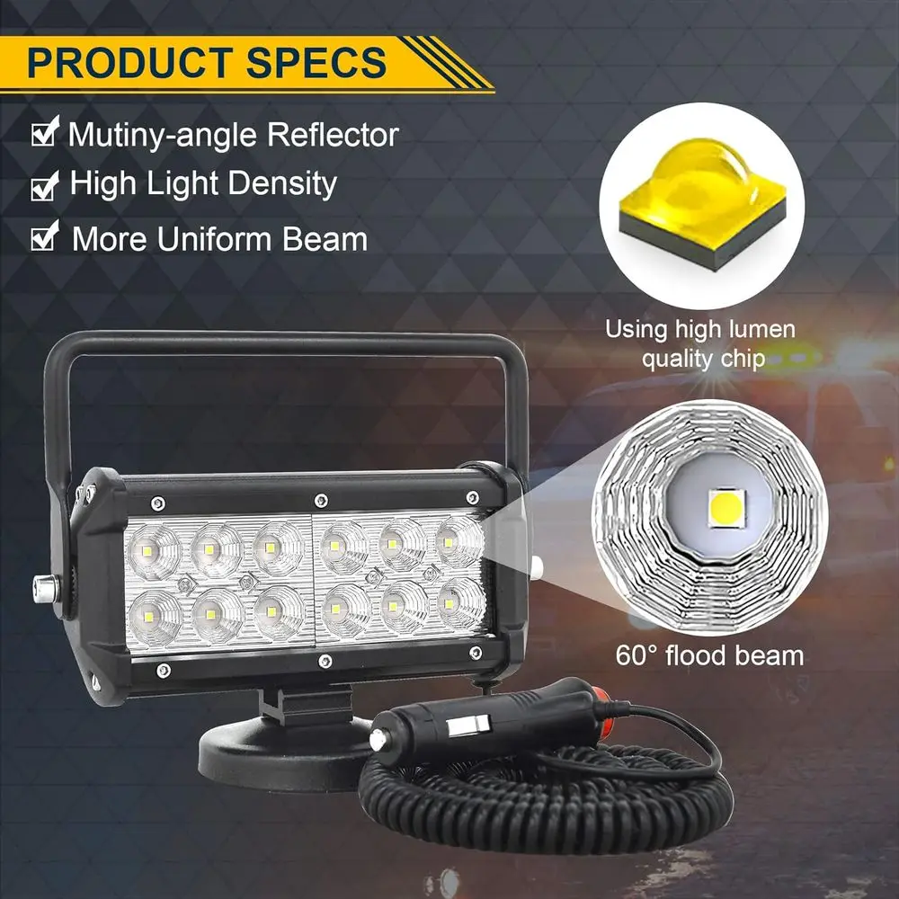 Barra luminosa da lavoro a LED magnetica portatile da 7 36 W, luce diurna 6000 K, 12 V/24 V per veicoli fuoristrada e attrezzature pesanti