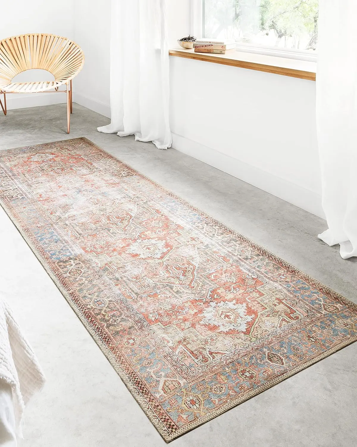 Polypropylene Area Rug, Modern Transitional Pattern Floor Carpet For Living Room Dining Area And Bedroom, Durable Non Shedding Large Indoor Mat, Terracotta And Sky Single Pack - view 6