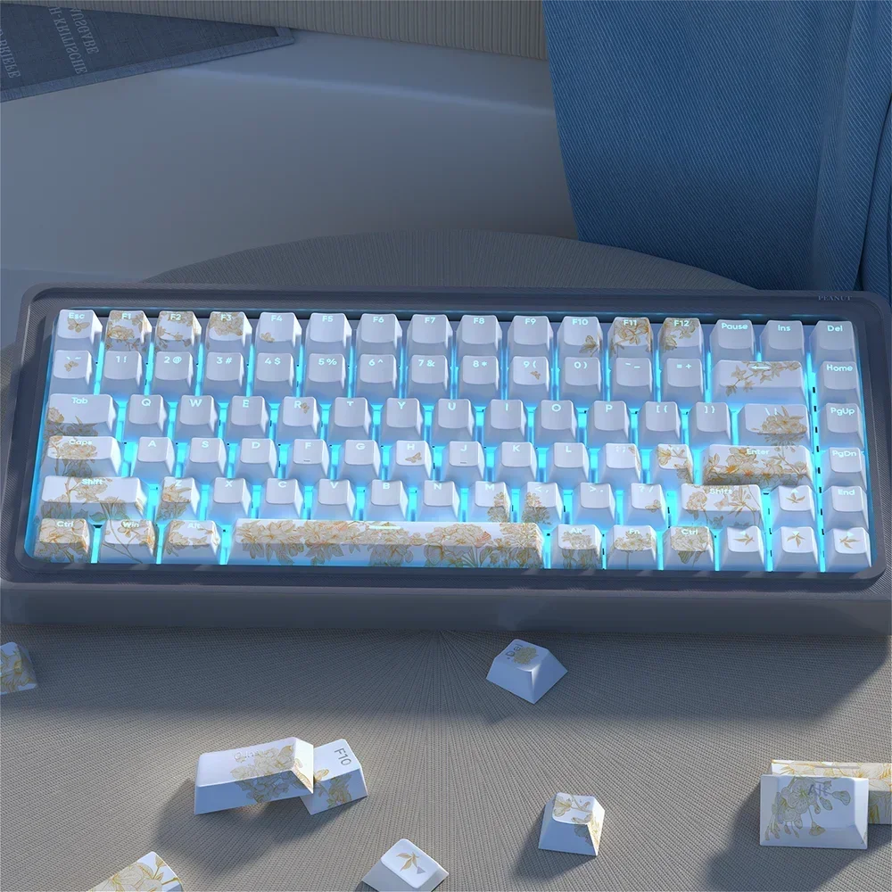 Keyboard bordir Platinum, ukiran sisi asli transmisi cahaya sublimasi panas sumbu magnetik pbt keycap