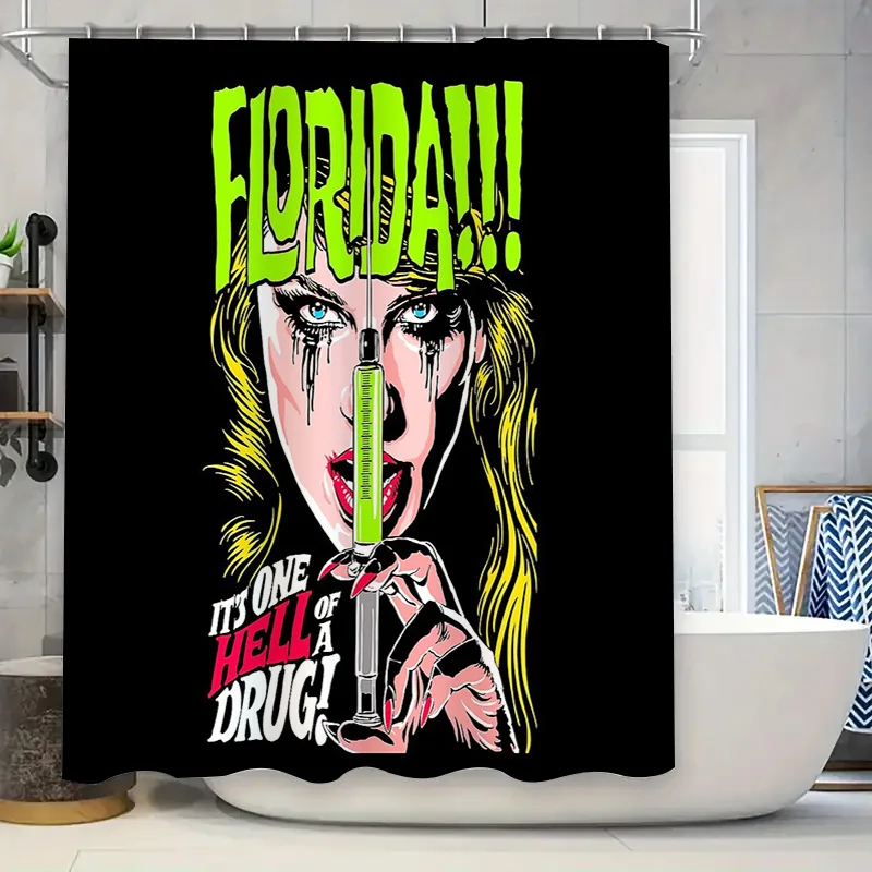 Gothic Horror Shower Curtain Creepy Dark Art Vampire Psycho Thriller Home Decor Bathroom Set Spooky Halloween Gift Room Divider