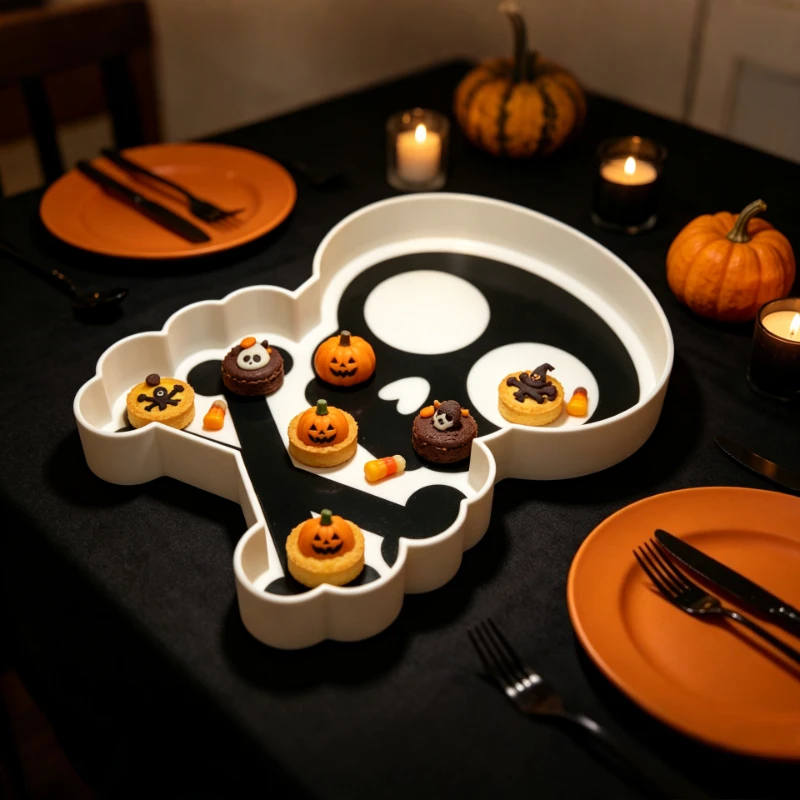 Skull Crossbones Plastic Storage Tray Gothic Pirate Desktop Jewelry Key Candy Dish Halloween Home Party Table Decor Ornament