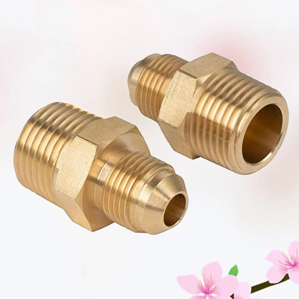 

2pcs 1/2'' Npt To 3/8'' Flare Threaded Gas Connector Brass Adapter For Air Hose Tool Use Solid Brass Quick Coupler Set 1/4" Npt
