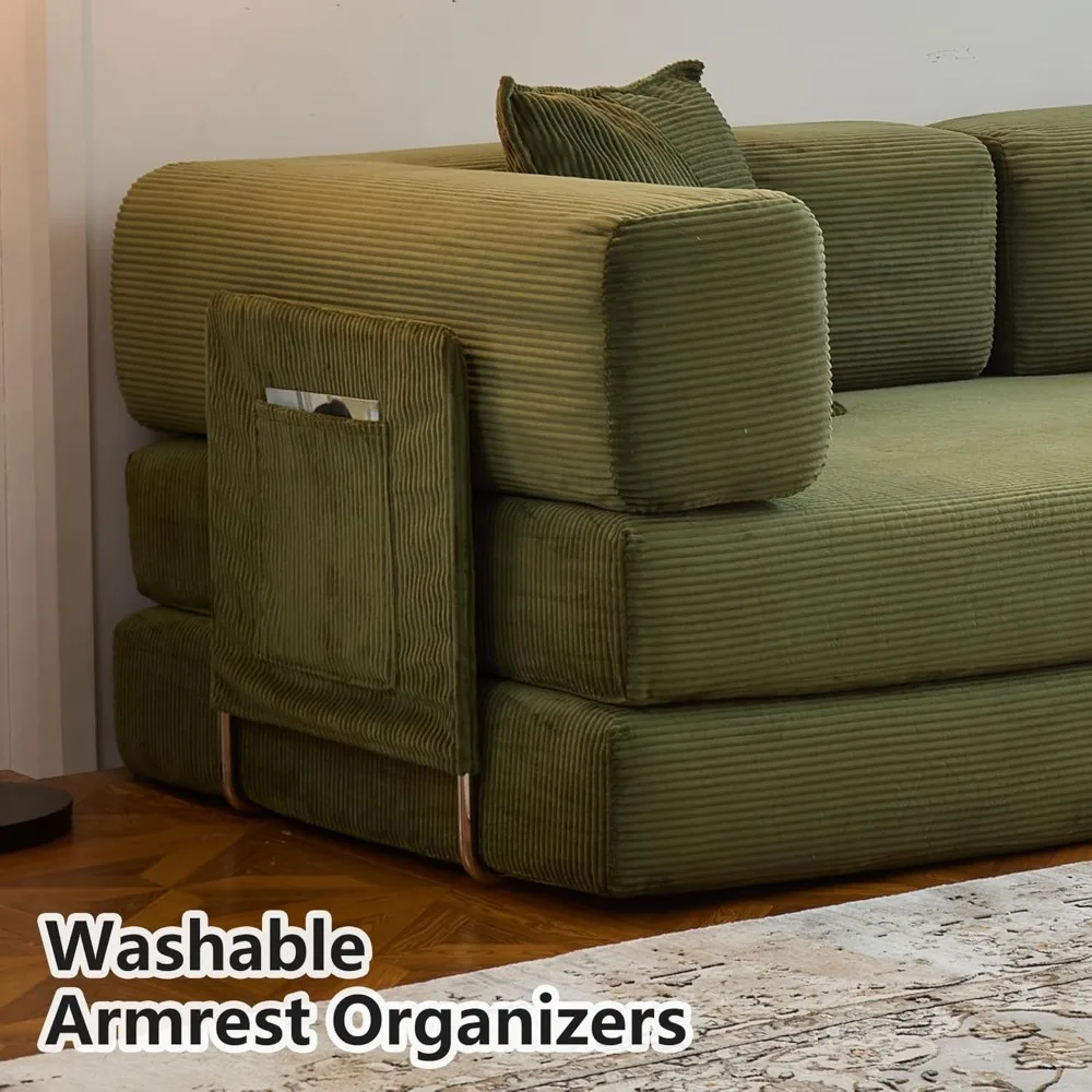 أريكة سرير قابلة للتحويل، أثاث غرفة معيشة مقطعي من القماش مع مساند للذراعين ومسند للظهر