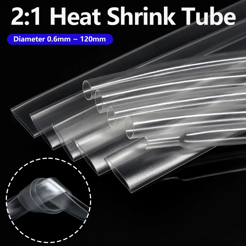 1/2/5M Clear 2:1 Heat Shrink Tube Diameter 0.6mm~120mm Wire Repair Protector Polyolefin Insulated Shrinkable Cable SleeveTubing