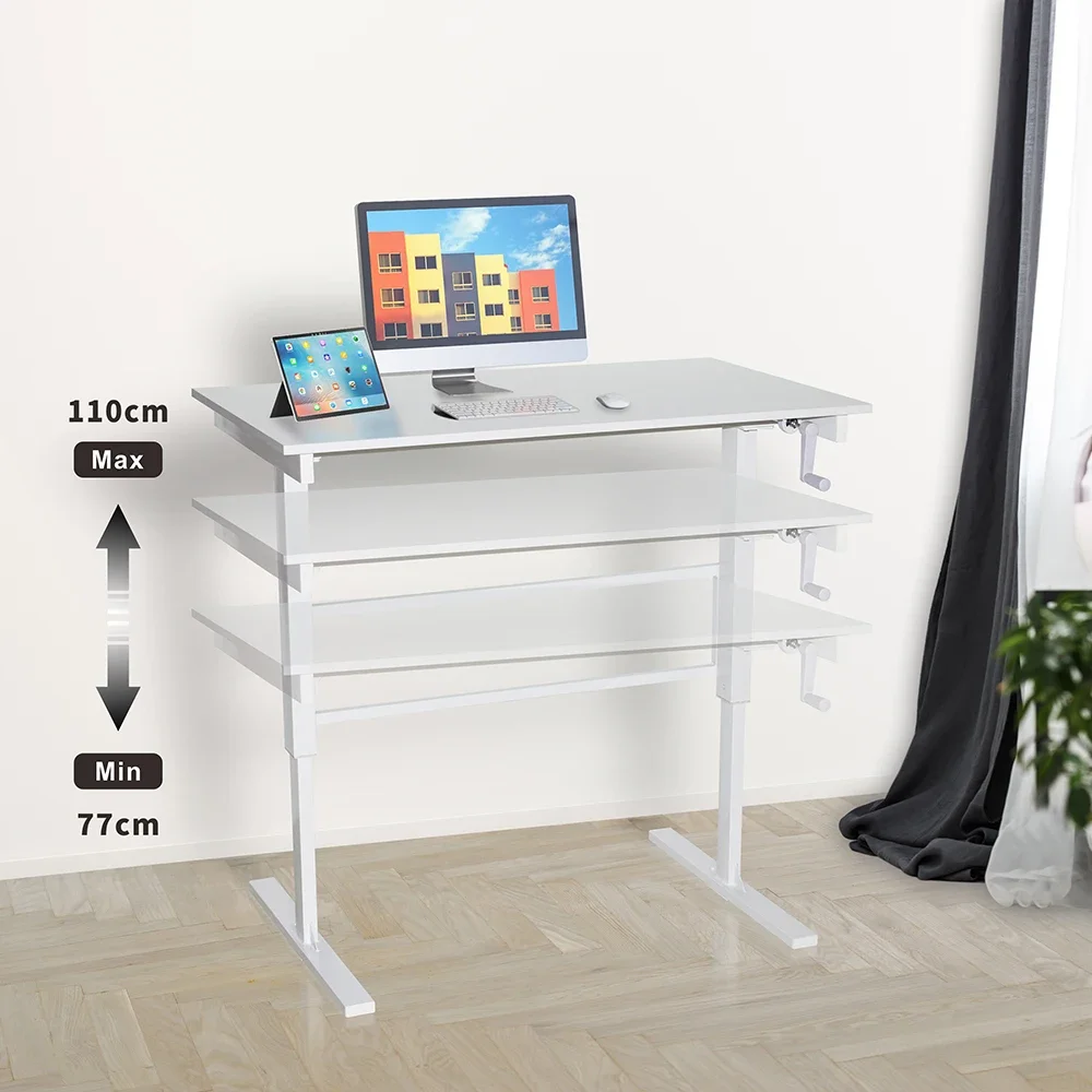 Hand Lift and Drop Height Adjustable Table, Home Office Furniture, Manual Desk, PC, Laptop, Standing Computer Desk