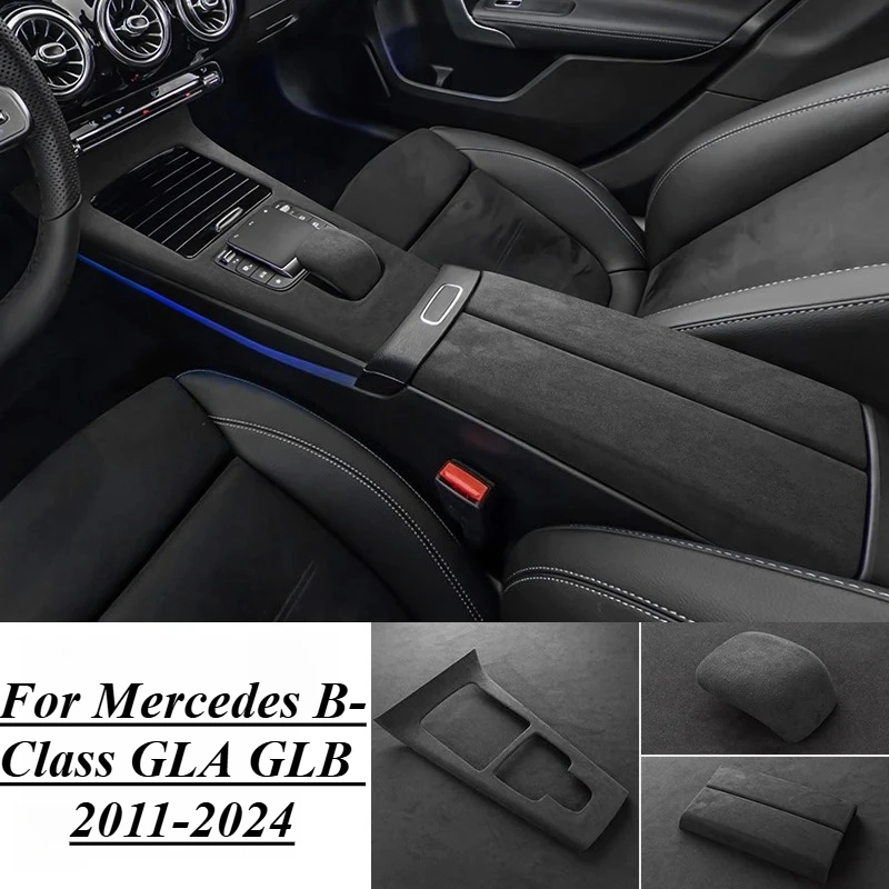 

For Mercedes B-Class GLA GLB 2011-2024 Gear Shift Panel Center Console Trim Suede Armrest Box Cover Interior Upgrade Accessories