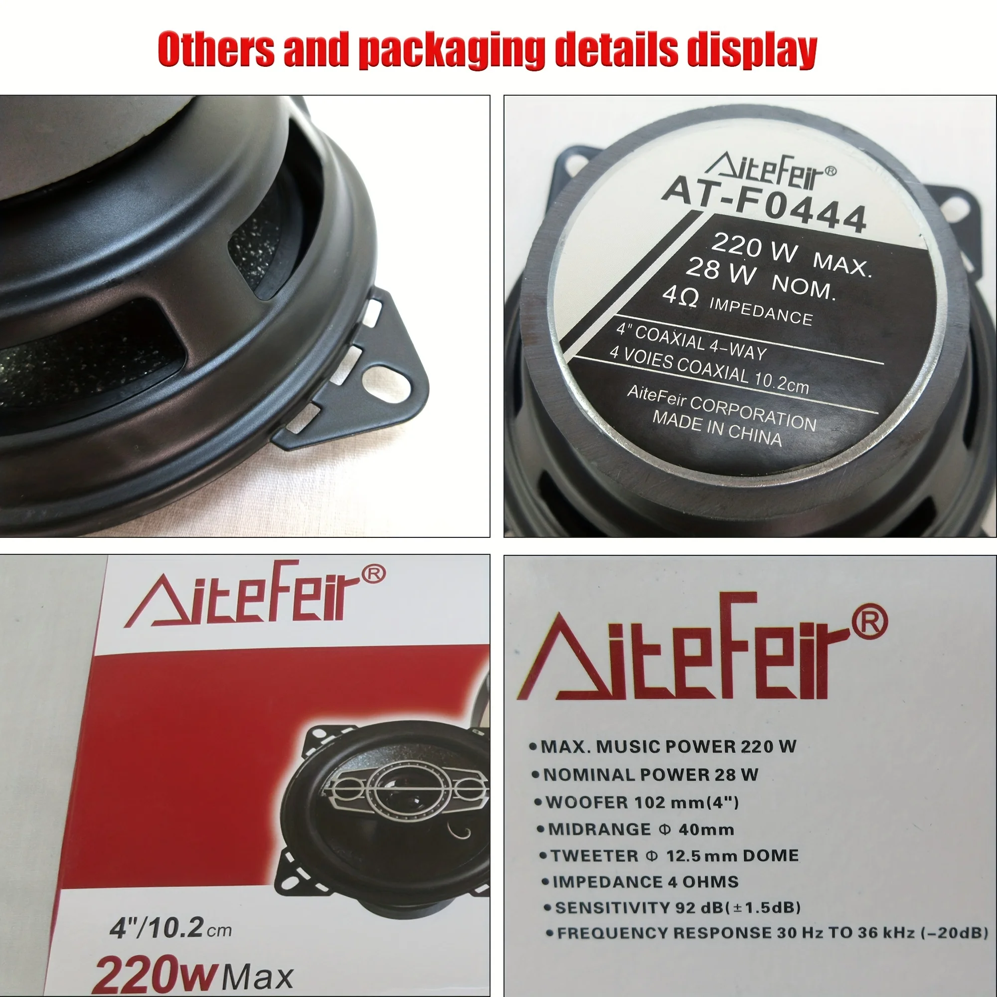 2PCS 4 Inch Car Speakers 440W 4-Way Coaxial Audio Full Range Stereo Door Speakers with Grille and Cable view 3
